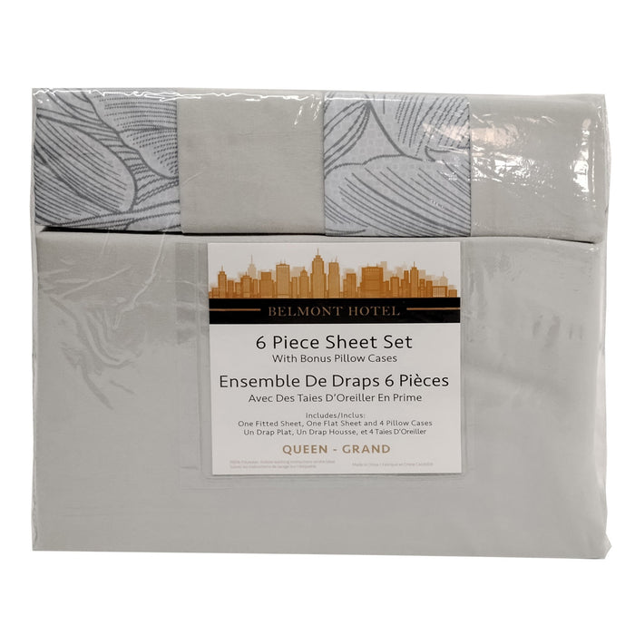 Ens. de draps à imprimé/de couleur unie pour grand lit, 6 pièces