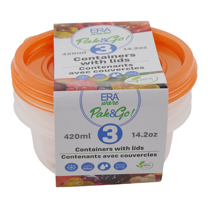 ERAware Food Storage Containers, Orange, 420-ml, 3 Pack