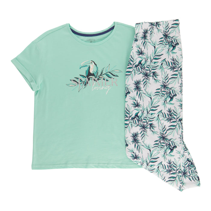 Carisma Women's Screen Printed Cap Sleeve Capri PJ Set, 2-Piece