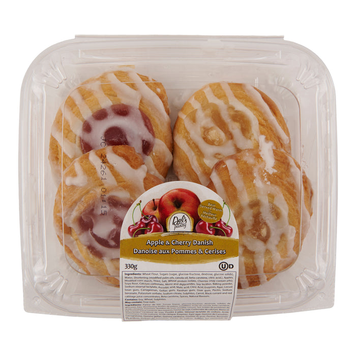 Del's Apple and Cherry Danish, 4-Pack