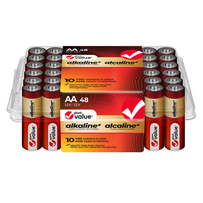 Giant Value Alkaline AA Batteries, 48 Pack