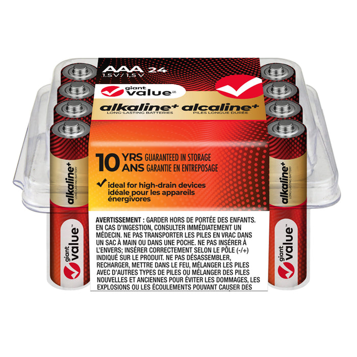 Giant Value Alkaline AAA Batteries, 24 Pack