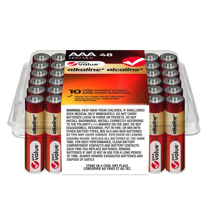 Giant Value Alkaline AAA Batteries, 48 Pack