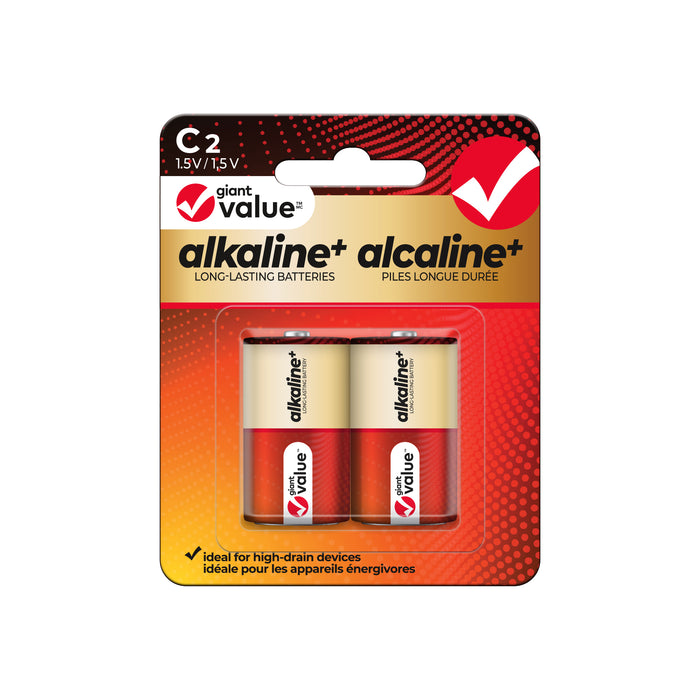 Giant Value C Alkaline Batteries, 2 Pack