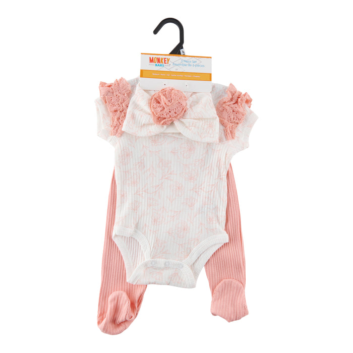 Ens. cache-couche et pantalon Fête à la piscine pour bébés filles MONKEY BARS, 3 pièces, 0-9 mois