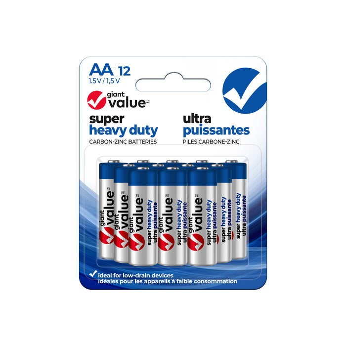 Giant Value Super Heavy Duty AA Batteries, 12 Pack