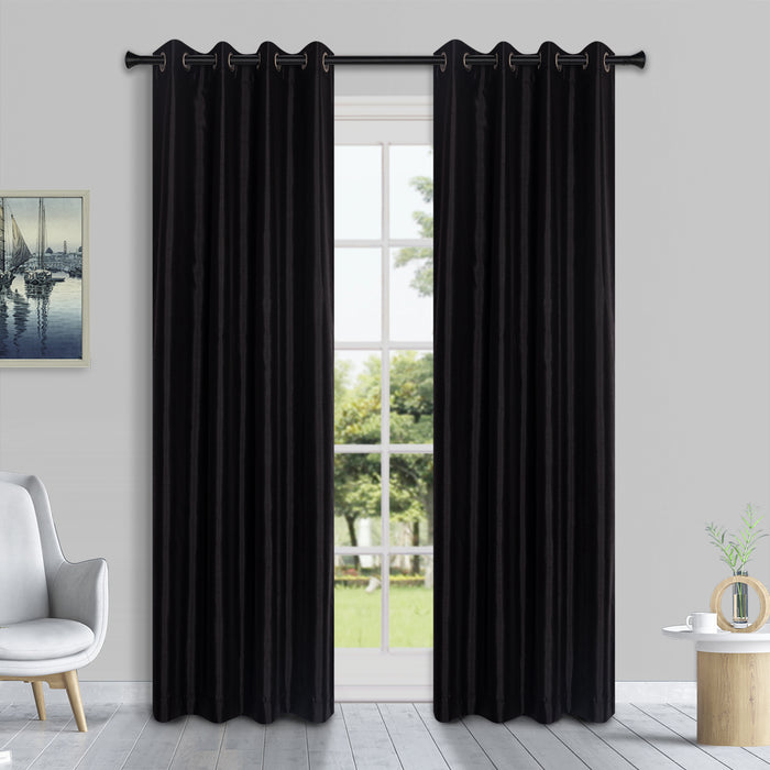 HomeStyles Faux Silk Curtain, Black, 52-in x 84-in.