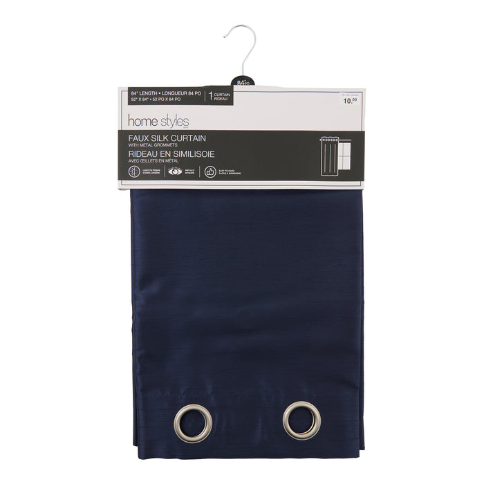 HomeStyles Faux Silk Curtain, Navy, 52-in x 84-in.