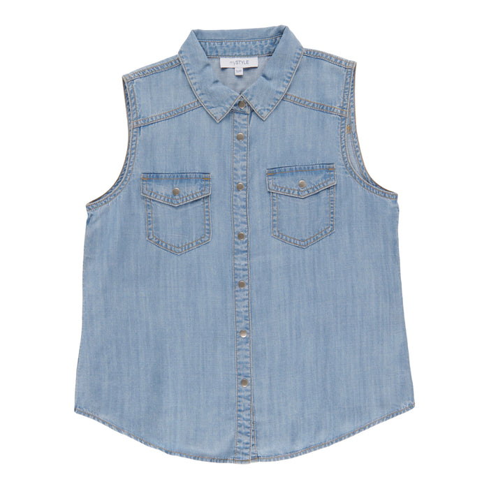 mySTYLE Women's Sleeveless Denim Shirt