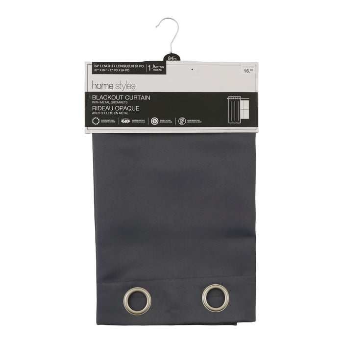 HomeStyles Blackout Curtain, Charcoal, 37-in x 84-in.