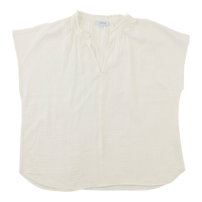 mySTYLE Women's Plus V-Neck Crinkle Top