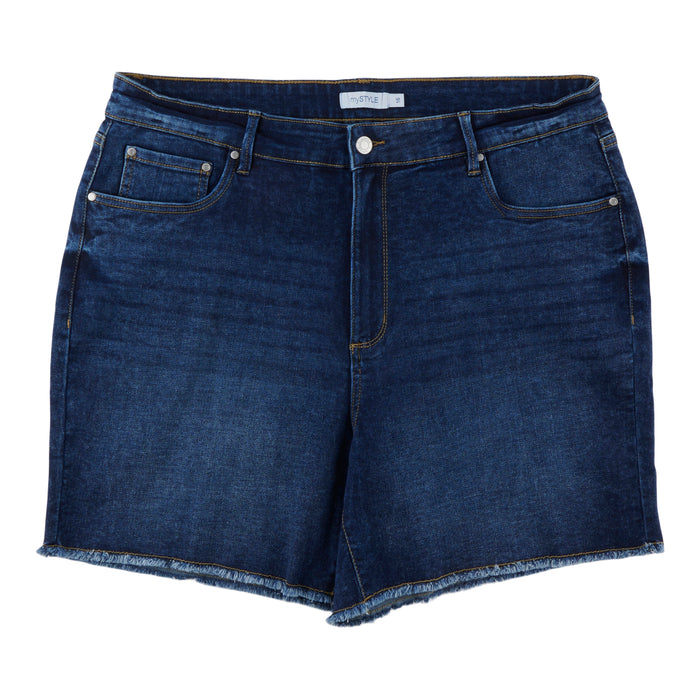 mySTYLE Women's Plus Frayed Denim Shorts
