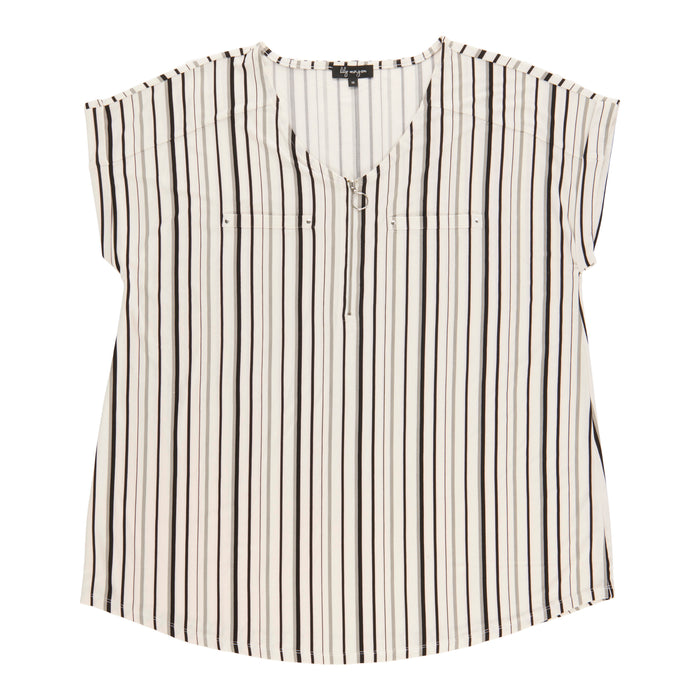 lily morgan Women's Plus V-Neck Zipper Front Top