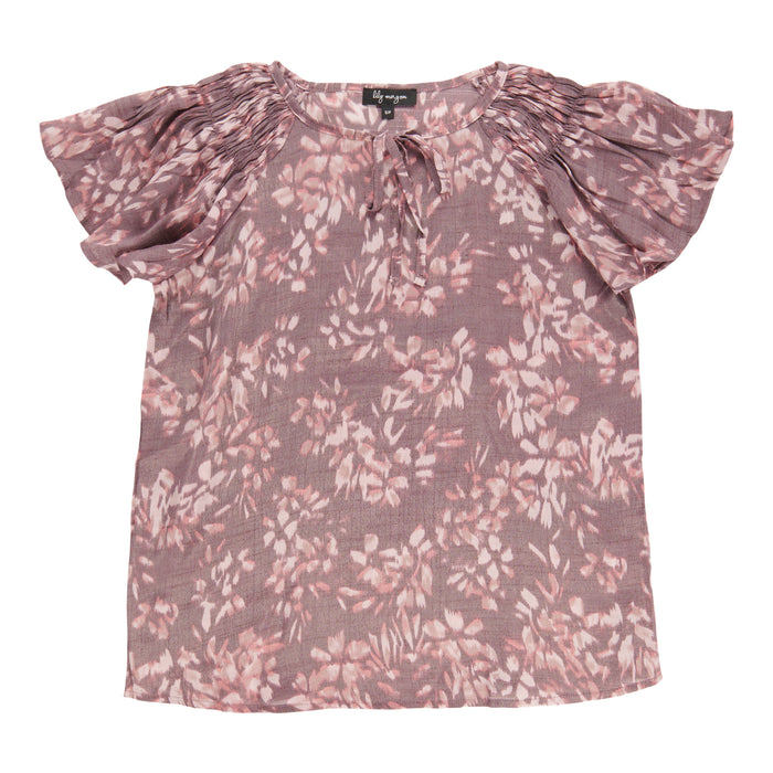 lily morgan Women's Smocked Shoulder Blouse