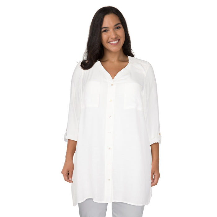 lily morgan Women's Plus V-Neck Crinkle Blouse