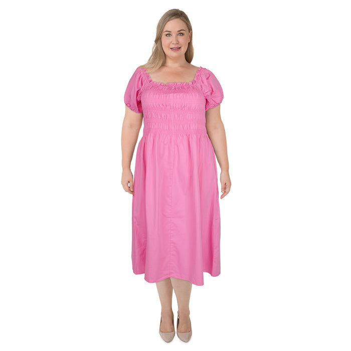 lily morgan Women's Plus Smocked Squareneck Midi Dress