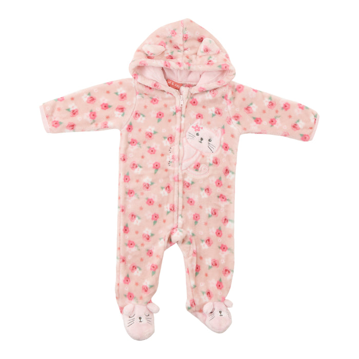 Grenouillère pelucheuse à capuchon et à manches longues pour bébés filles de 0 à 9 mois