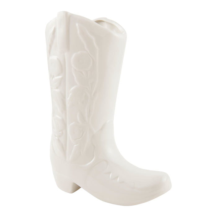 Vase en forme de botte de cowgirl - blanc, 8 po x 4 po x 10 po