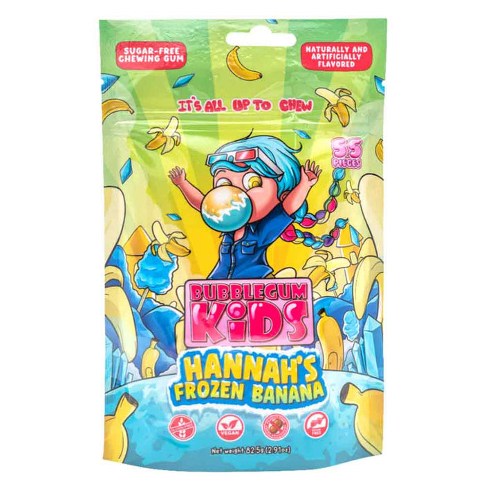 Gommes sans sucre Bubblegum Kids Hannah’s Frozen Banana, emb. de 55, 82,5 g