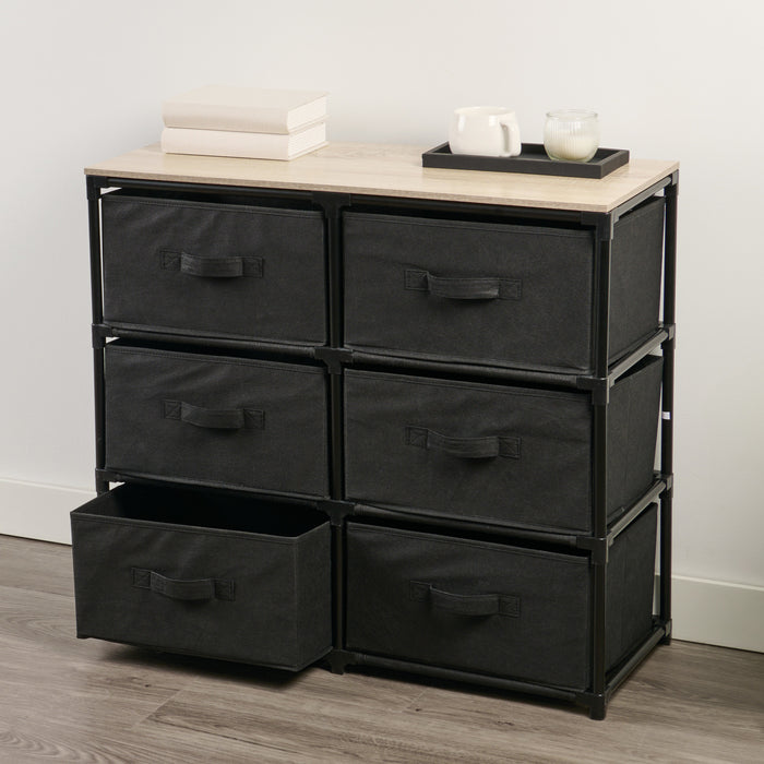 Armoire de rangement à 6 tiroirs HomeStyles, noir – 30 po x 12 po x 27 po