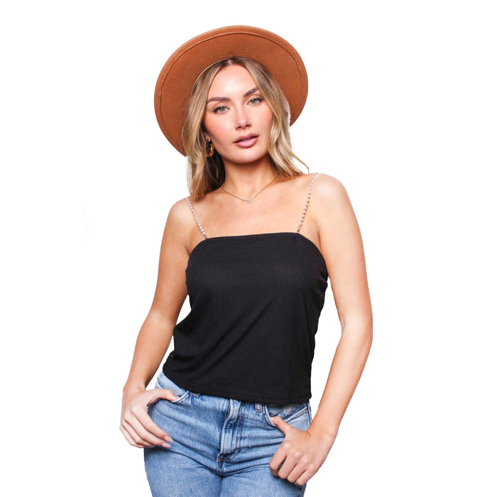 Women's Sleeveless Top with Pearl Straps