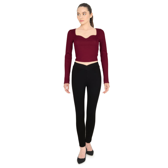 Women's Cropped Sweetheart Long Sleeve Top