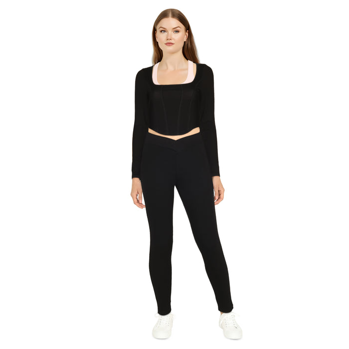 Women's Cropped Squareneck Long Sleeve Top