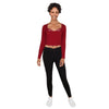 Women's Cropped Squareneck Long Sleeve Top