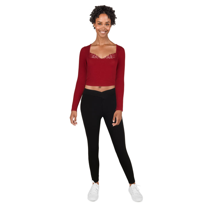 Women's Cropped Squareneck Long Sleeve Top