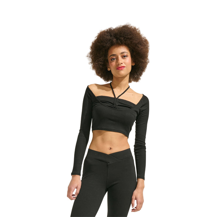 Women's Cropped Halter Long Sleeve Top