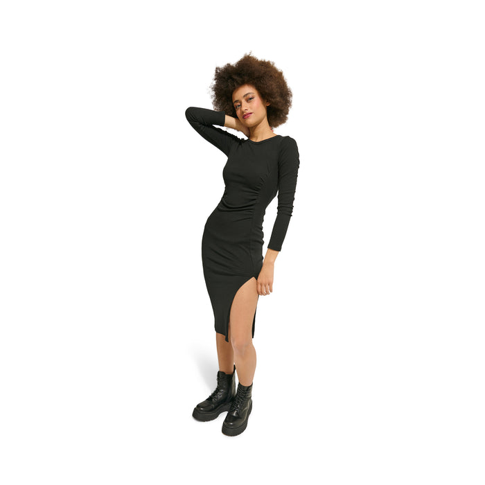 Robe à manches longues avec fente latérale et fronces pour femmes