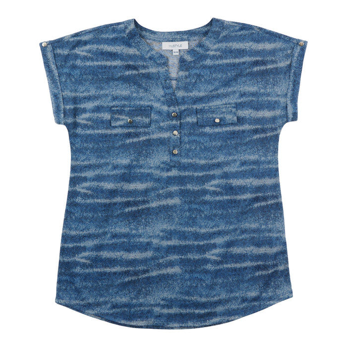 Haut en denim à manches courtes mySTYLE pour femmes
