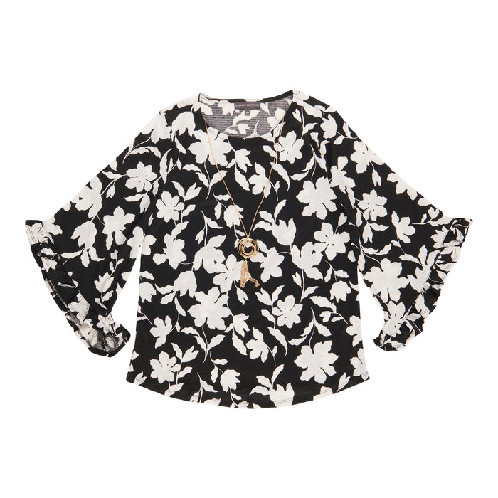 Classic Editions Women's Ruffle Blouse with Necklace