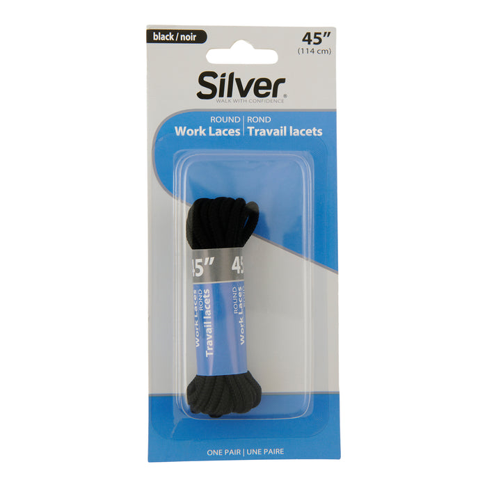 SILVER Work Shoe Laces, Black, 45 in.