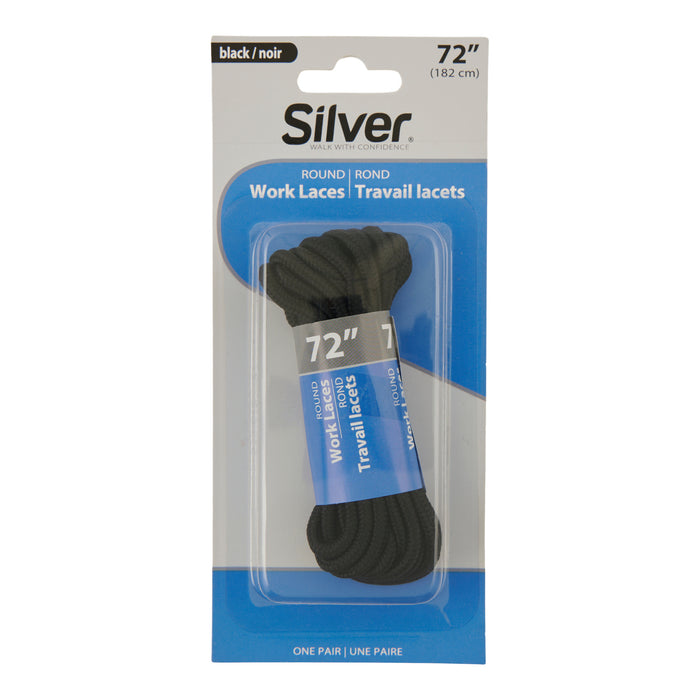 SILVER Outdoor Shoe Laces, Black, 72 in.