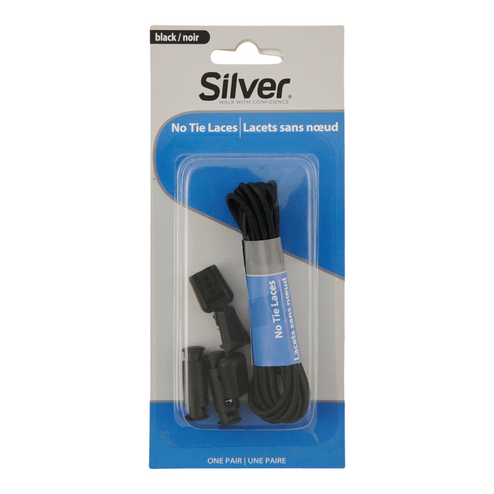 SILVER No-Tie Black Shoe Laces
