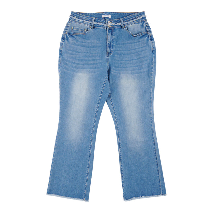 Pantalon Semi-évasé en denim avec ourlet effiloché taille Plus mySTYLE pour femmes