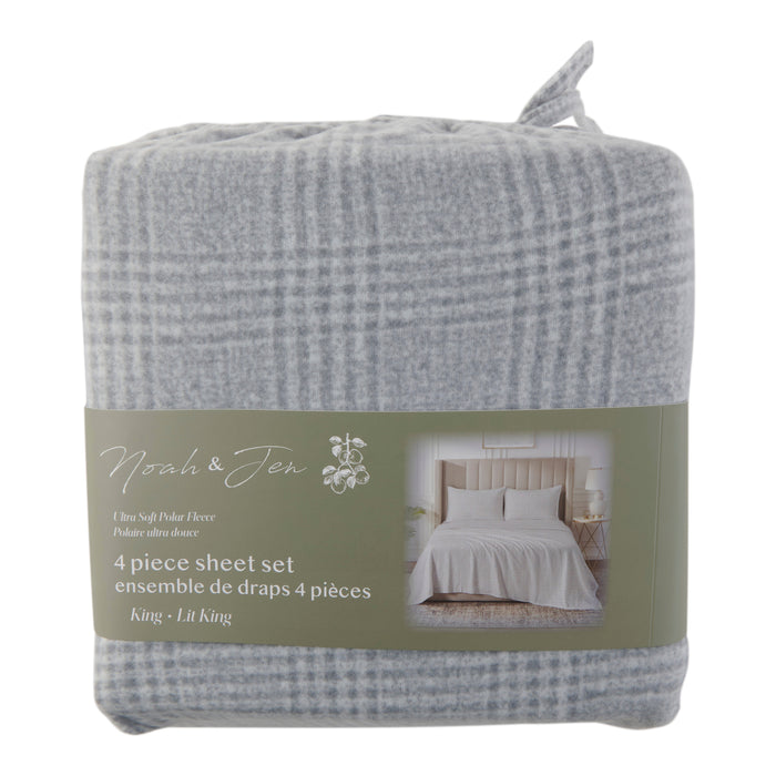 Ens. de draps en molleton polaire pour très grand lit, 4 pièces
