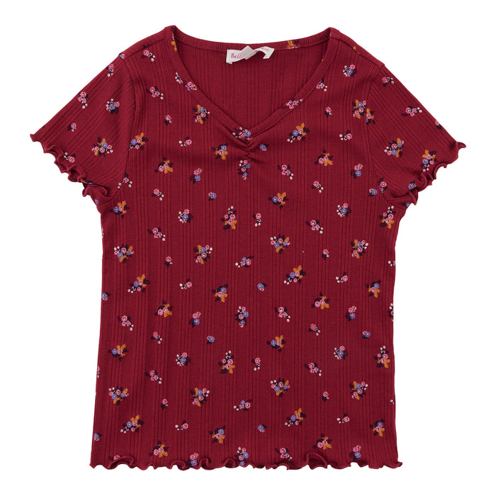 BELLA & BIRDIE Girls' Autumn Flair Short Sleeve Rib Top