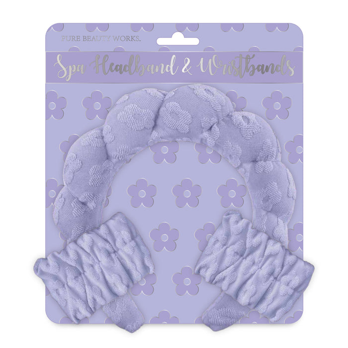 Ensemble de bandeau et de bracelets en éponge de style spa, violet