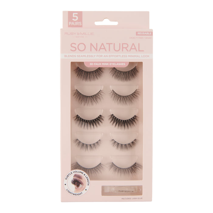 Ruby & Millie 3D Faux Mink Lashes with Glue, 5-Pairs