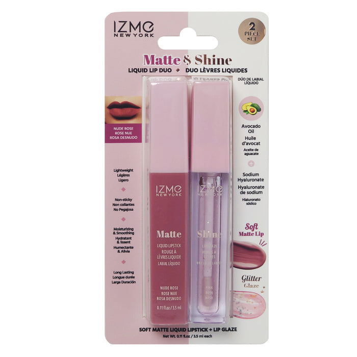 Duo à lèvres liquide mat et lustré IZME, rosé nu, 2 pièces