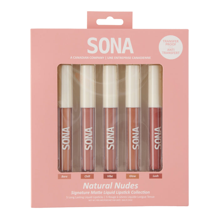 SONA Matte Nude Liquid Lipsticks, 5-Pack