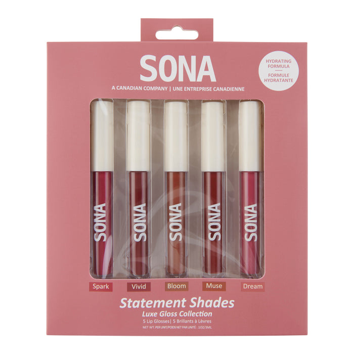SONA Lux Lip Gloss Set, Statement Shade, 5-Pack