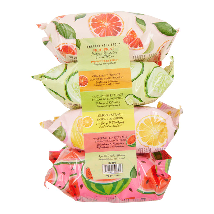 Fruit Print Makeup Removing Wipes, 4-Pack