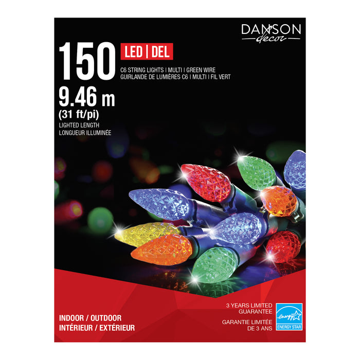 Danson Décor 150 LED C6 String Lights, Multicoloured, 31-ft.