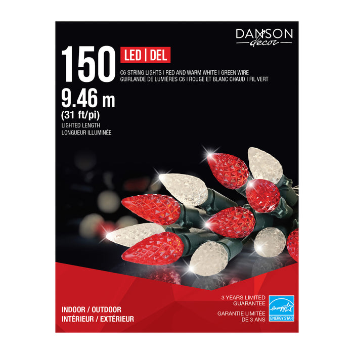 Danson Décor 150 LED C6 String Lights, Red/White, 31-ft.