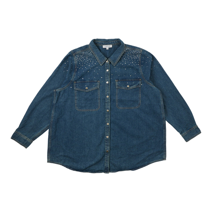 mySTYLE Women's Plus Denim Shirt with Rhinestones