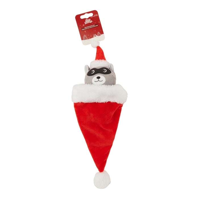 Jouet raton laveur dans un chapeau de père Noël pour chiens, 28 cm