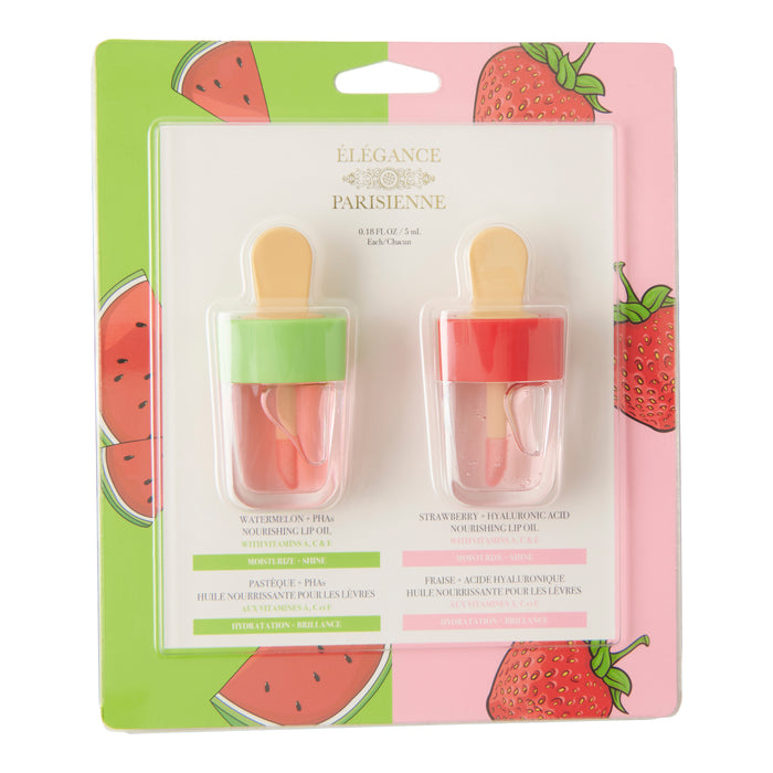 Lip Oil Set, Watermelon & Strawberry, 2-Pack